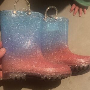 Sparkly Blue and Pink Kids Rain Boots